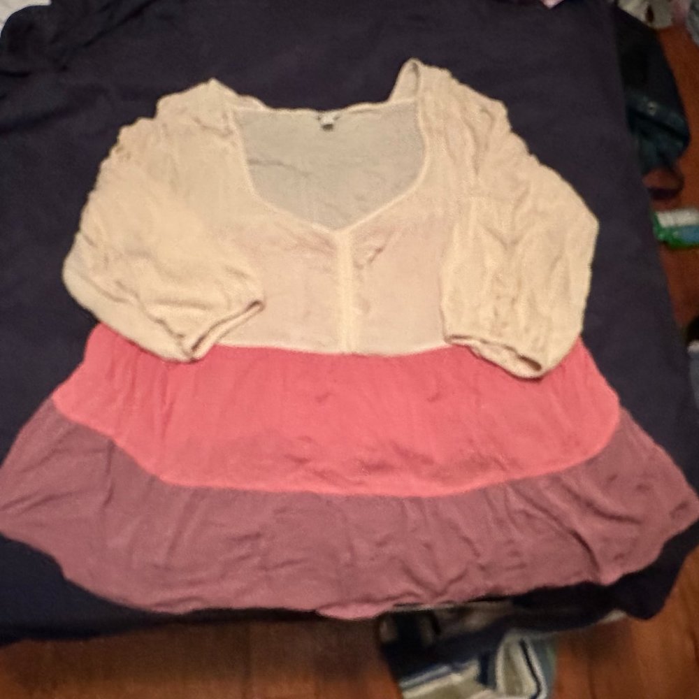 Cato Boho Babydoll Top Plus 1X 14/16 Ivory Pink Purple NEW